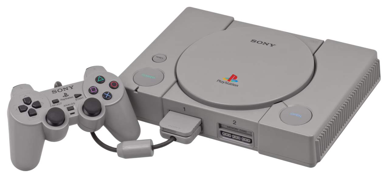Originele PlayStation met DualShock-controller en memorycard